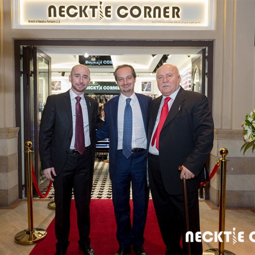 Under the patronage of HE Giovanni Favilli Consul General of Italy in Dubai , Awada & Partners,represented by Mr. Ali Awada, Mr. Ahmed Awada, and Mr. Marwan Beyat, held a grand opening ceremony for “Necktie Corner “; the first flagship concept store in Dubai Downtown Souk AL Bahar.